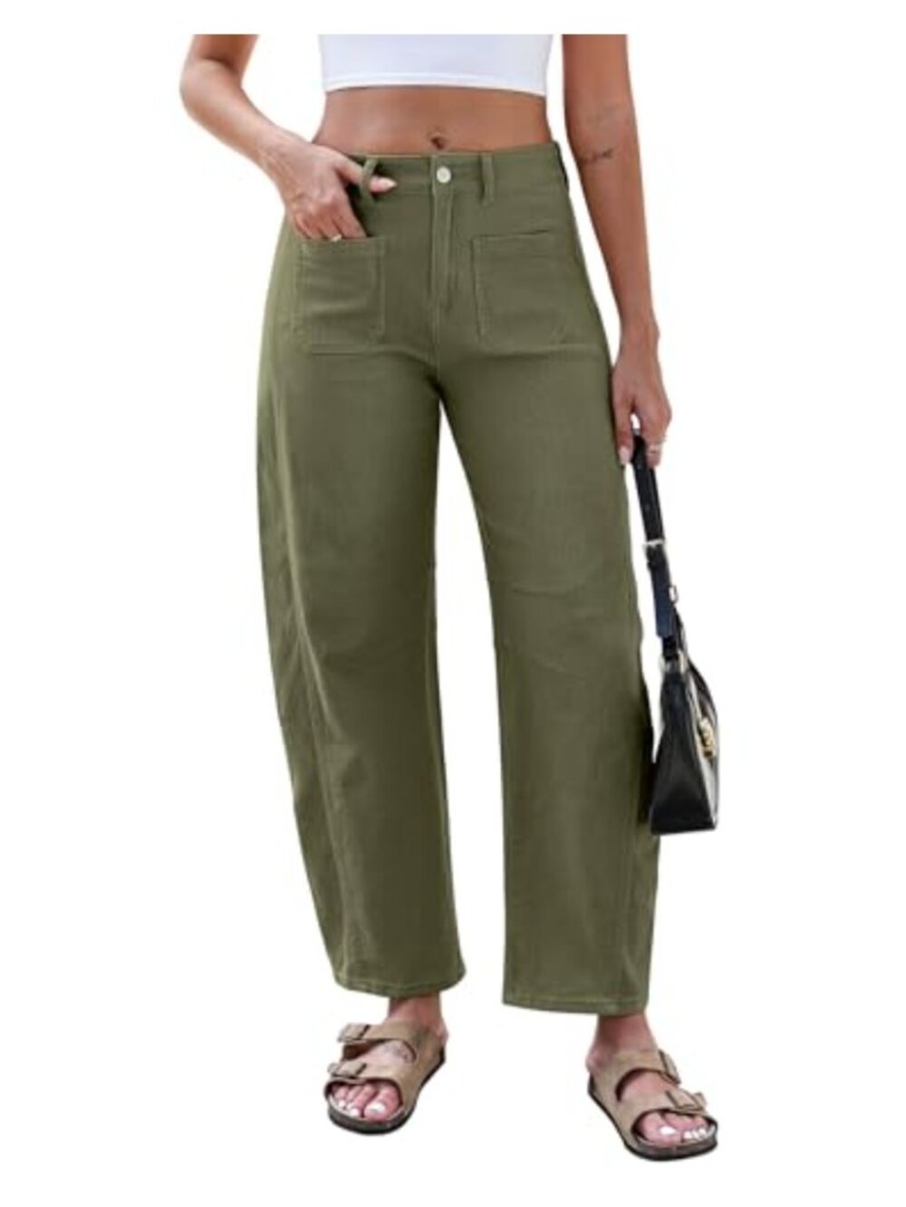 Wide Leg Barrel Pants High Waist Baggy Ankle Trousers with Pockets